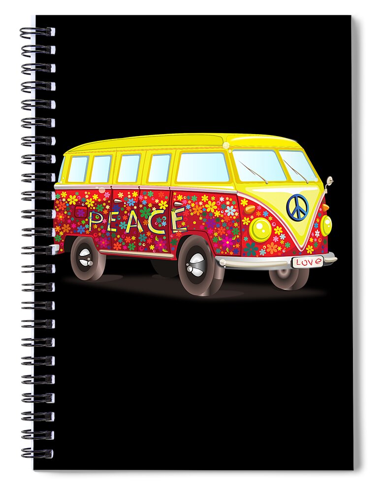 Cool Spiral Notebook featuring the digital art Peace And Love Hippy Van by Flippin Sweet Gear