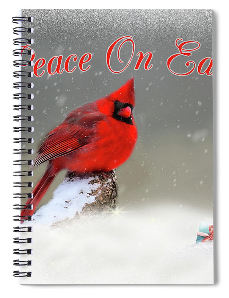 Cardinal Spiral Notebook featuring the photograph Peace On Earth by Cathy Kovarik