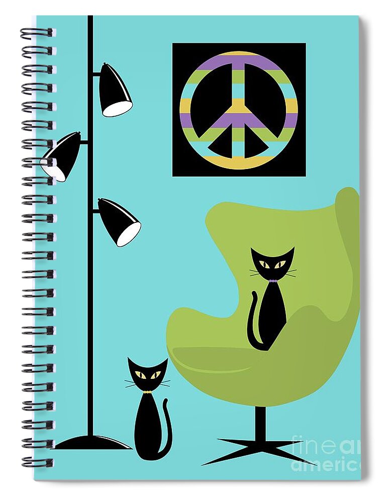70s Spiral Notebook featuring the digital art Peace Symbol Green Chair by Donna Mibus