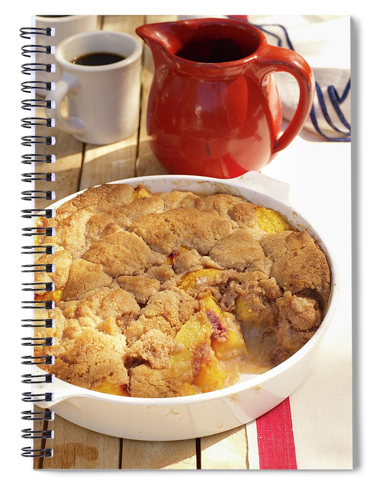 Temptation Spiral Notebook featuring the photograph Peach Cobbler by James Baigrie