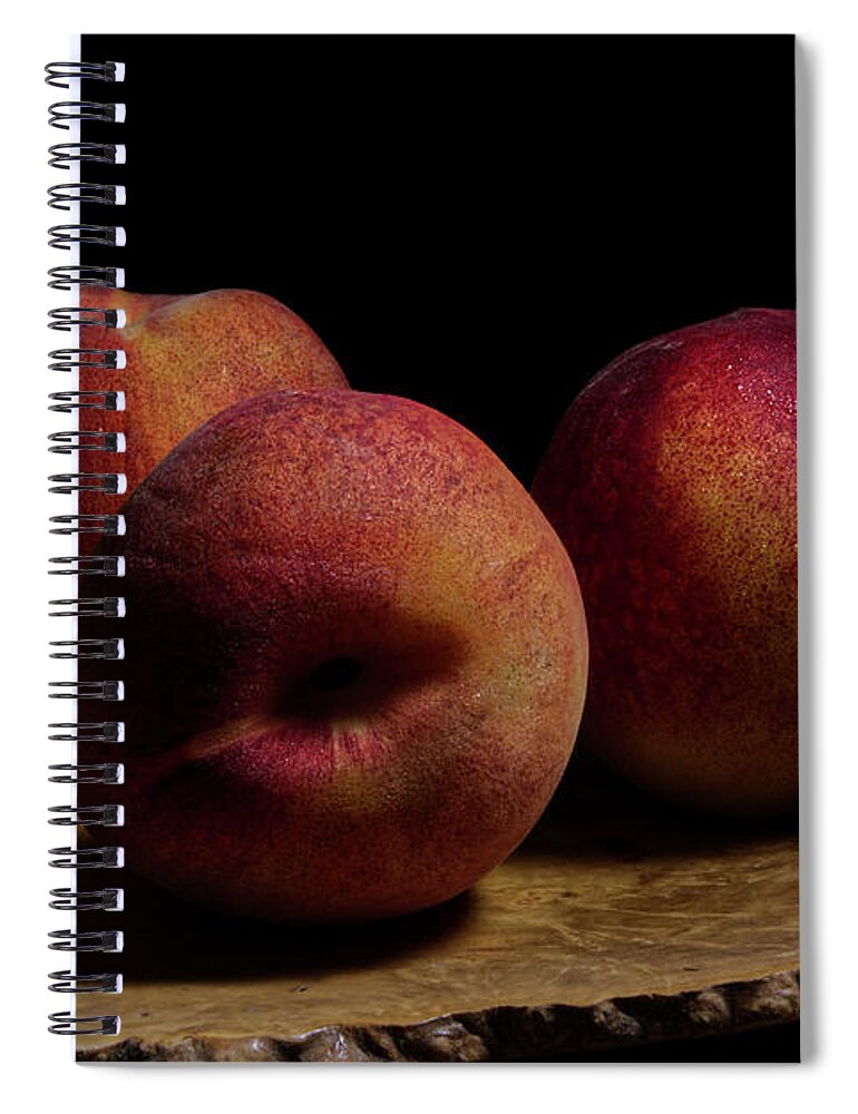 Fruits Spiral Notebook featuring the photograph Peaches on Wood Plate by Richard Rizzo