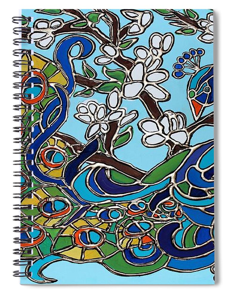 Peacock Spiral Notebook featuring the painting Peacock in Tree by Cynthia Snyder
