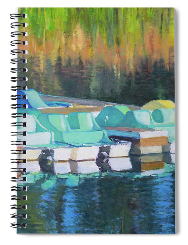 Pedal Boats Spiral Notebook featuring the painting Pedal Boats by Kerima Swain