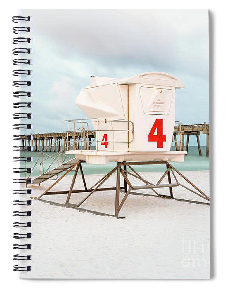 America Spiral Notebook featuring the photograph Pensacola Beach Pier and Lifeguard Tower 4 Photo by Paul Velgos