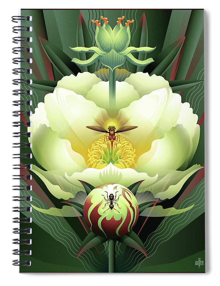 Peony Spiral Notebook featuring the digital art Peony White Glory by Garth Glazier
