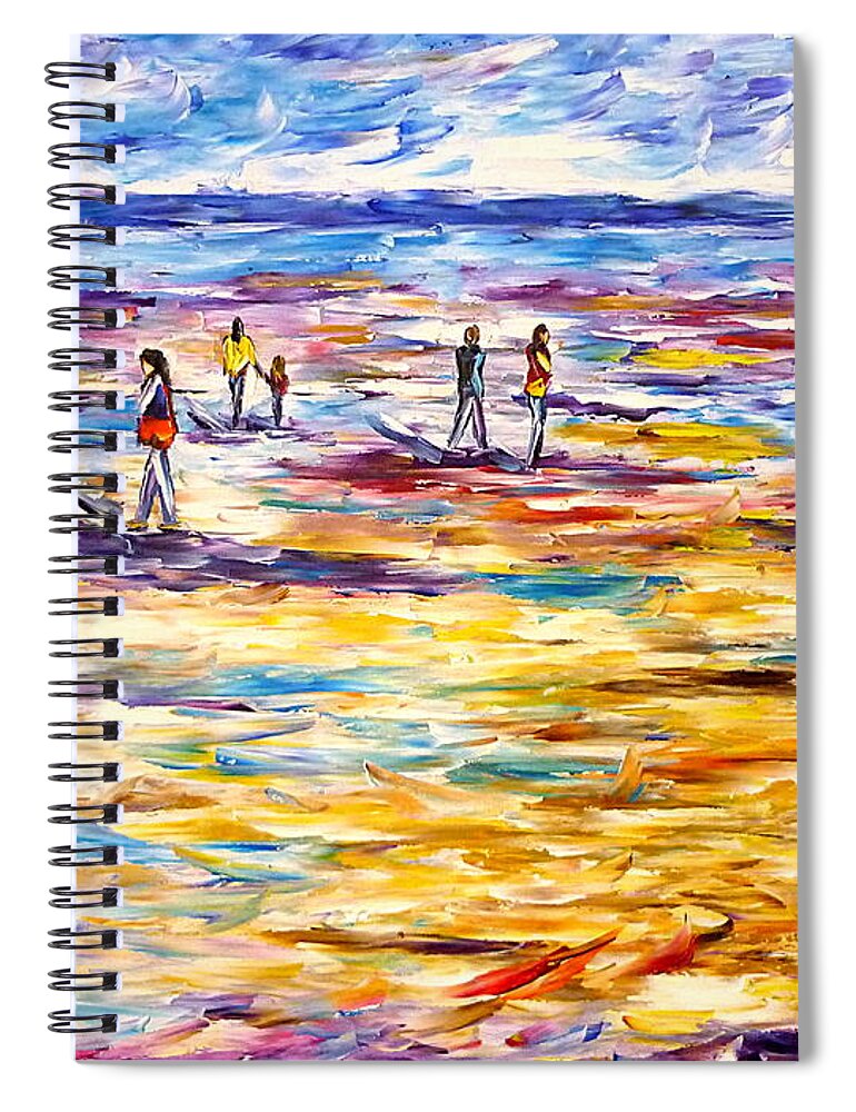 Beach Abstract Spiral Notebook featuring the painting People On The Beach by Mirek Kuzniar