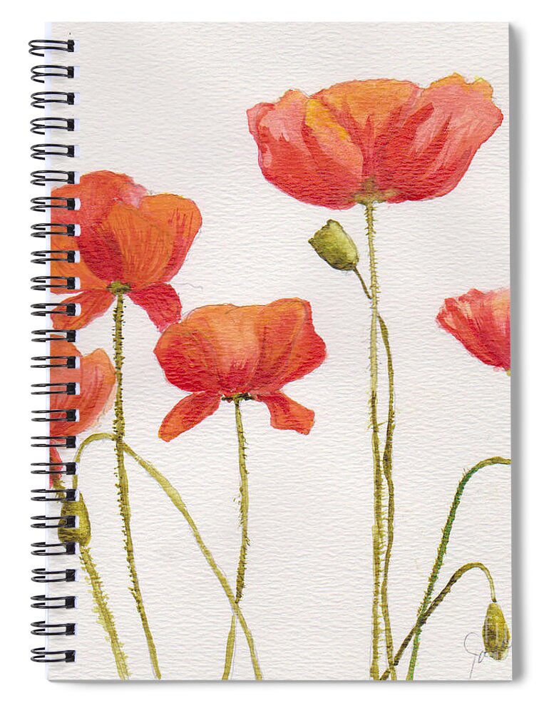 Poppies Spiral Notebook featuring the painting Peppy Poppies by Jackie Mueller-Jones