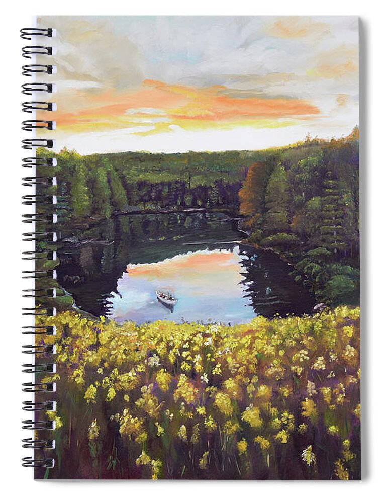 Lake Reflections Spiral Notebook featuring the painting Perfect Fishing Day on Lake Davenport by Jan Dappen
