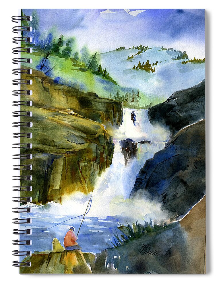 American River Spiral Notebook featuring the painting Petroglyph Falls Fishing by Joan Chlarson