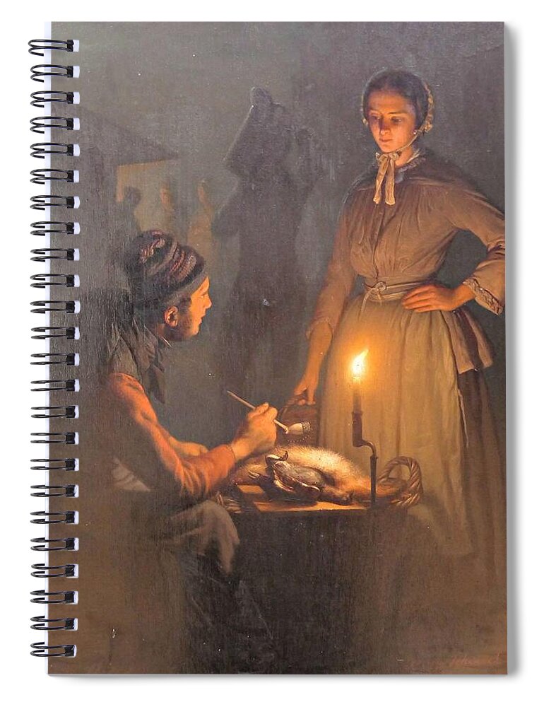 Girl Spiral Notebook featuring the painting Petrus Van SCHENDEL  1806-1870  Market night by Celestial Images