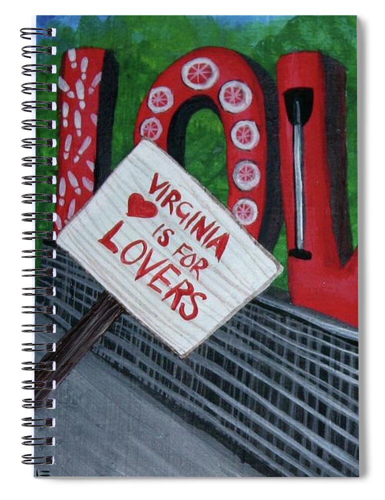 Commission Spiral Notebook featuring the painting Photobombed LOVE sign Selfie by M E