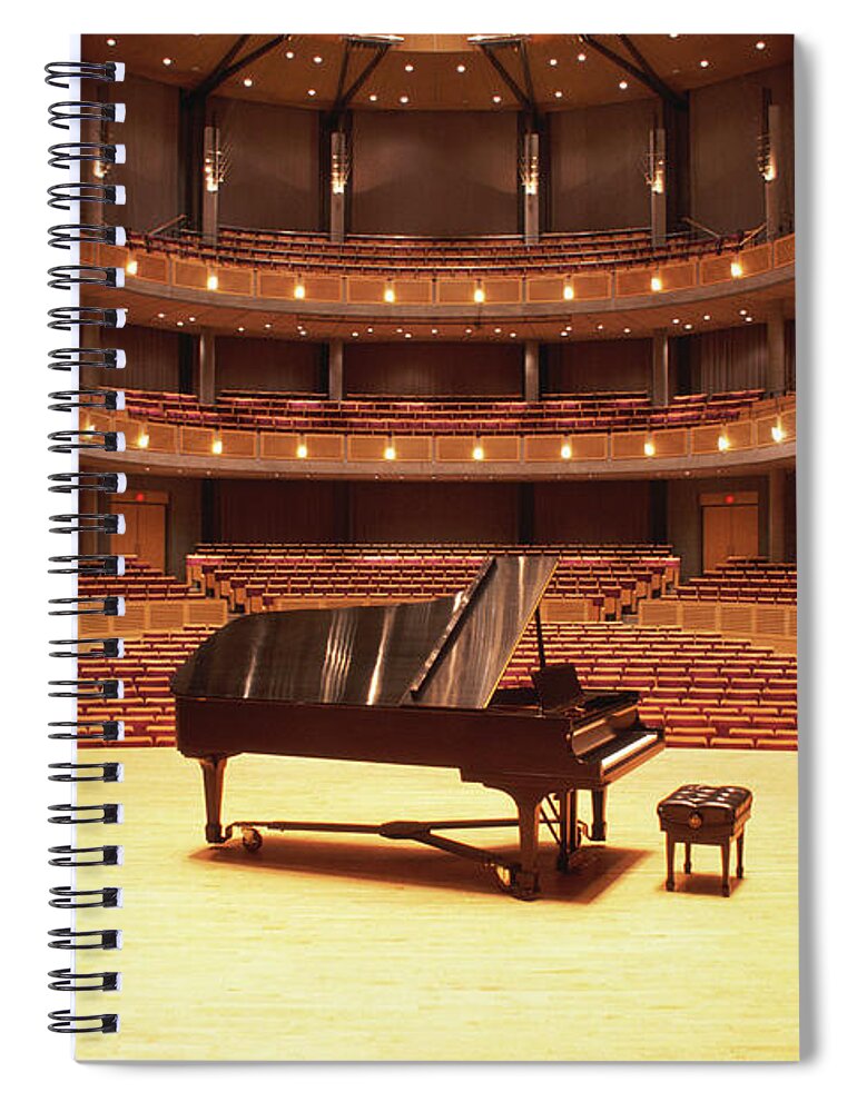 Empty Spiral Notebook featuring the photograph Piano On Stage In Empty Theater by Ivan Hunter