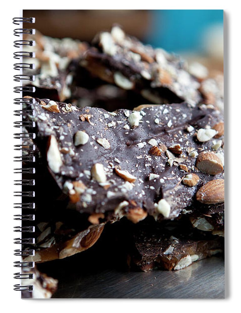 Nut Spiral Notebook featuring the photograph Pieces Of Homemade Chocolate Piled In A by Halfdark