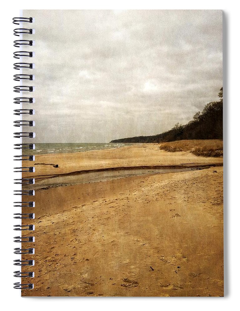 Driftwood Spiral Notebook featuring the photograph Pier Cove Beach with Driftwood by Michelle Calkins