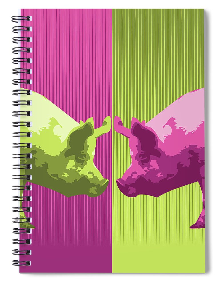 Pig Spiral Notebook featuring the digital art Piggs by Ben Grib Design
