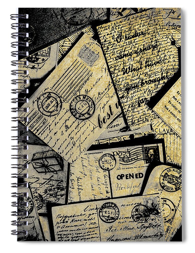 Postage Spiral Notebook featuring the photograph Piled paper postcards by Jorgo Photography