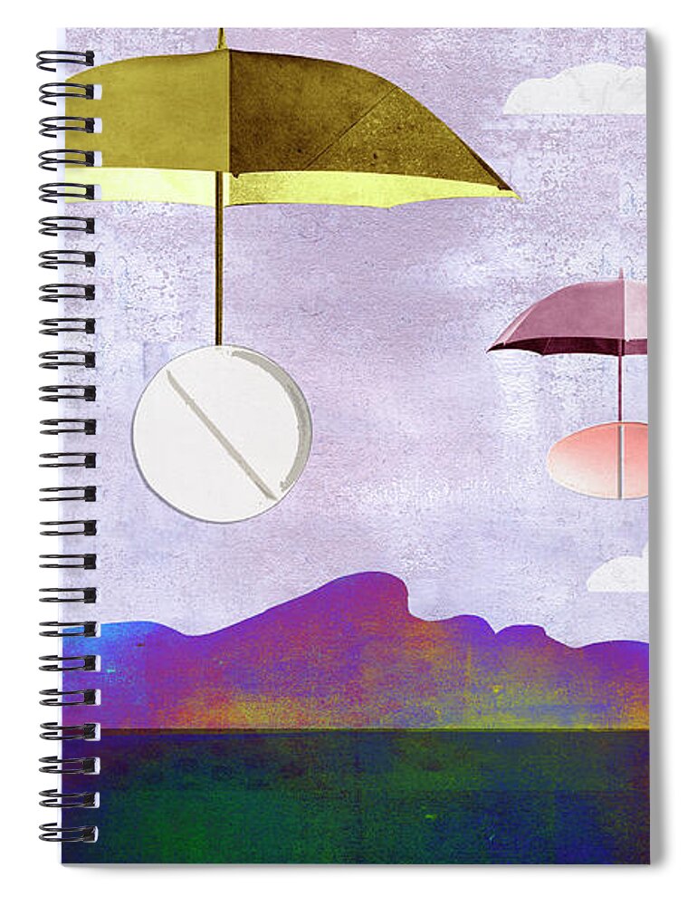 Above Spiral Notebook featuring the photograph Pills On Umbrellas Floating Down To Man by Ikon Images