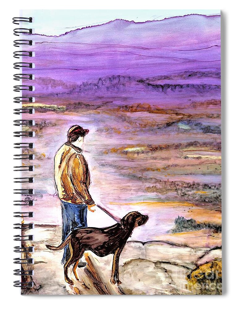Dog Spiral Notebook featuring the painting Pilot Mountain Dog Walk by Patty Donoghue