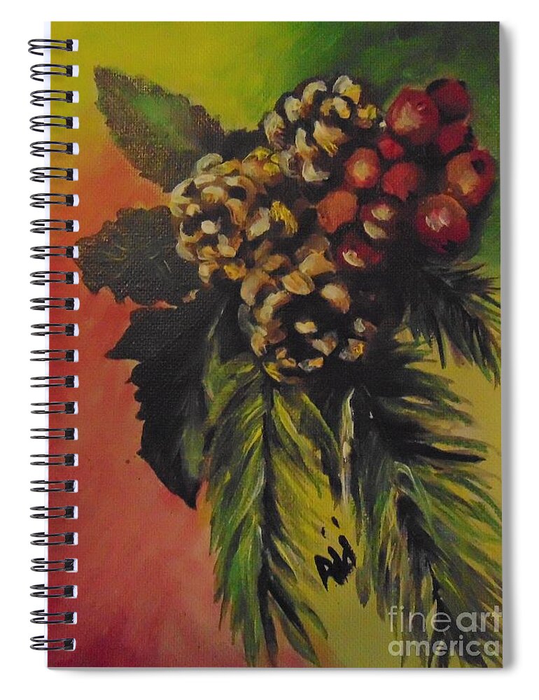 Christmas Spiral Notebook featuring the painting Pine Cones and Berries by Saundra Johnson