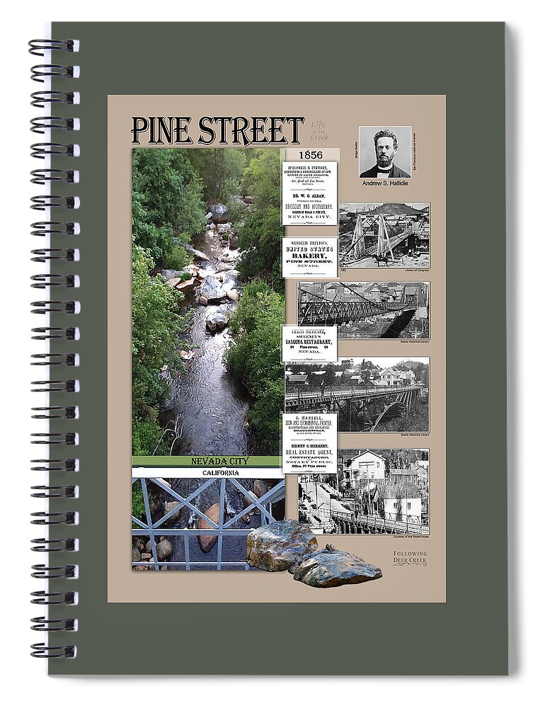 Nevada City History Spiral Notebook featuring the digital art Pine Street Bridge, Nevada City, CA by Lisa Redfern