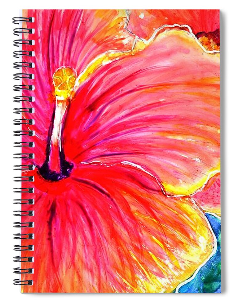Hibiscusflower Spiral Notebook featuring the painting Pink Hibiscus colorful painting by Manjiri Kanvinde