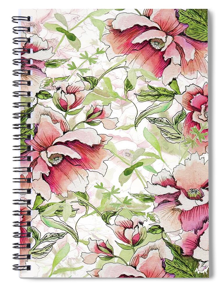 Peony Spiral Notebook featuring the painting Pink Peony Blossoms by Sand And Chi