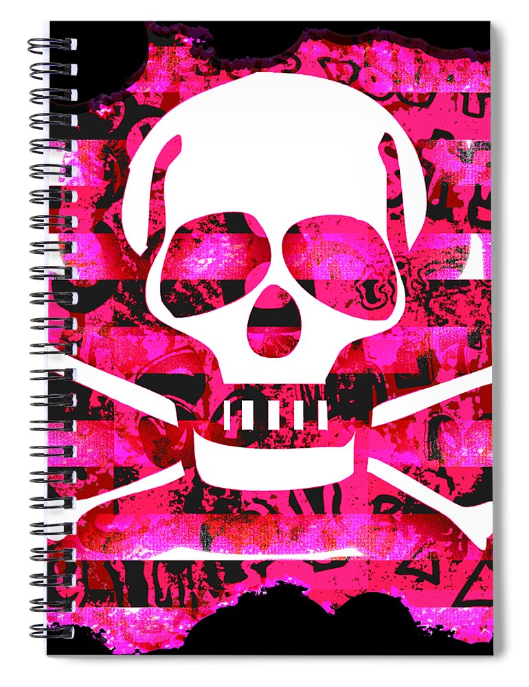 Skull Spiral Notebook featuring the digital art Pink Skull Crossbones Graphic by Roseanne Jones