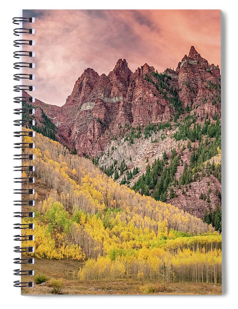 Pink Spiral Notebook featuring the photograph Pink Sunset at Maroon Creek by Melissa Lipton