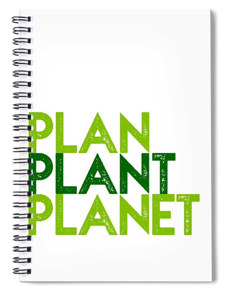  Spiral Notebook featuring the drawing Plan Plant Planet - two greens shifted down spacing by Charlie Szoradi