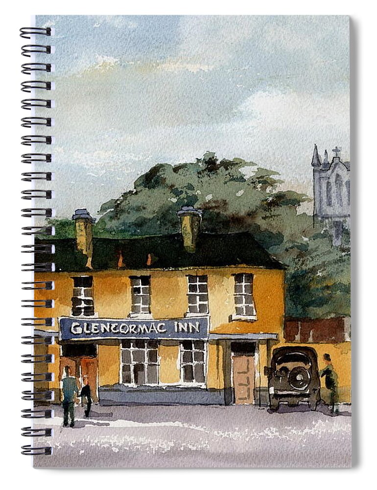 Ireland Spiral Notebook featuring the painting Plucks Pub, Kilmacanoge by Val Byrne