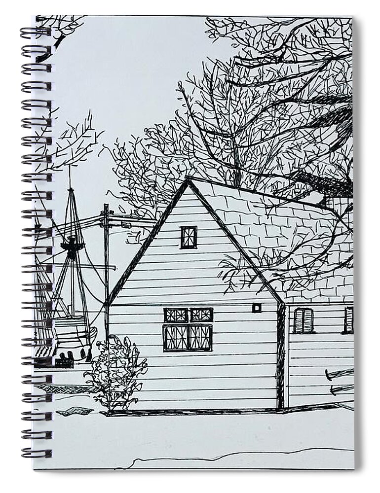 Original Art Work Spiral Notebook featuring the drawing Plymouth, Massachusetts by Theresa Honeycheck