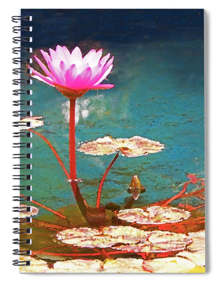 Landscape Spiral Notebook featuring the mixed media Pond Flower Painting by Sharon Williams Eng