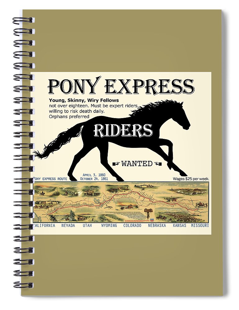 Pony Express Spiral Notebook featuring the digital art Pony Express Want Ad by Lisa Redfern