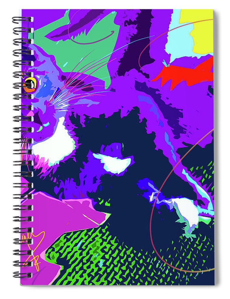 Dizzycats Spiral Notebook featuring the painting POP CAT Kitten With String by DC Langer