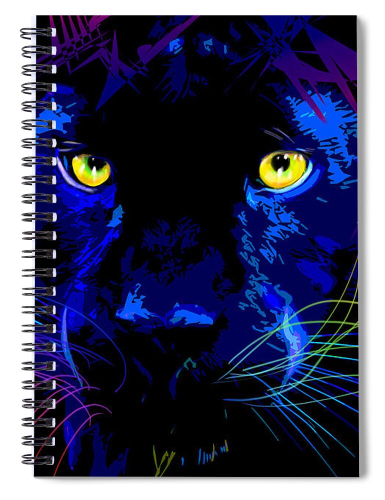 Black Cat Spiral Notebook featuring the painting pOpCat Black Panther by DC Langer
