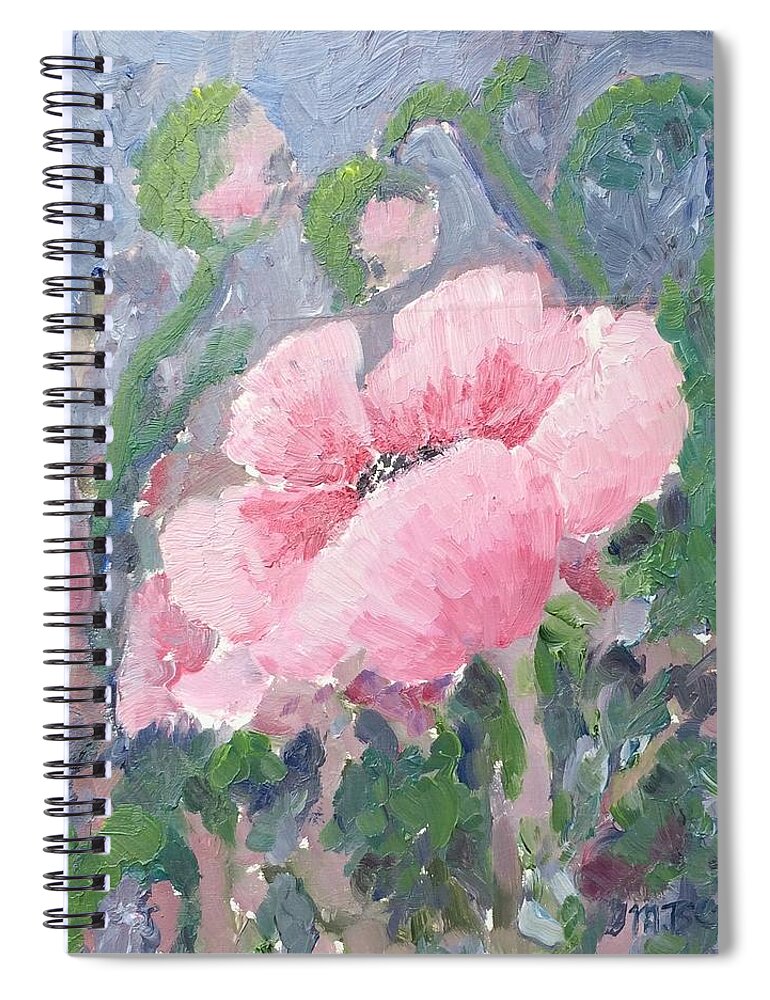 Framed Prints Spiral Notebook featuring the painting Poppy and two buds by Milly Tseng