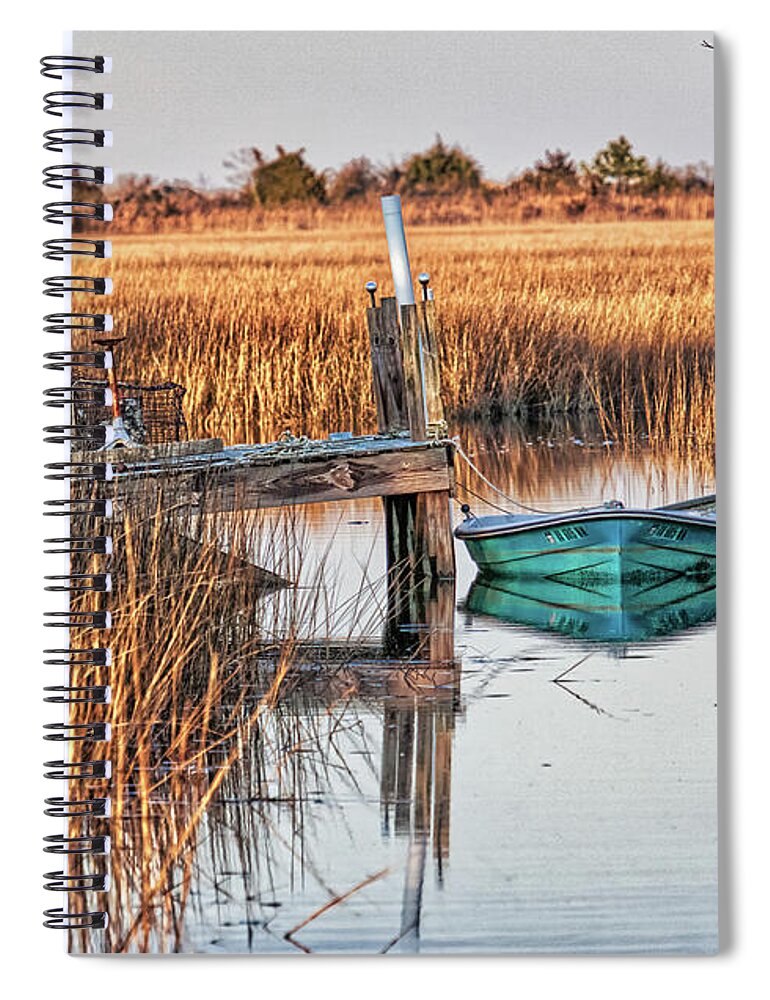 Poquoson Spiral Notebook featuring the photograph Poquoson Marsh Boat by Jerry Gammon