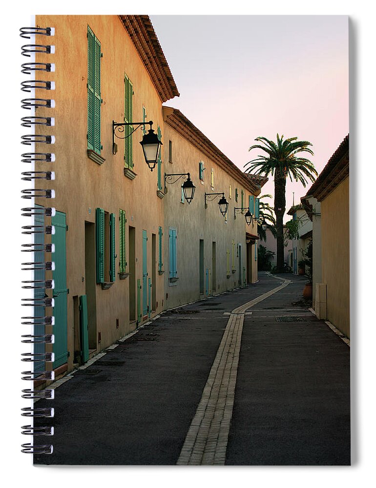 Built Structure Spiral Notebook featuring the photograph Porquerolles Alley At Sunset by L. Valencia