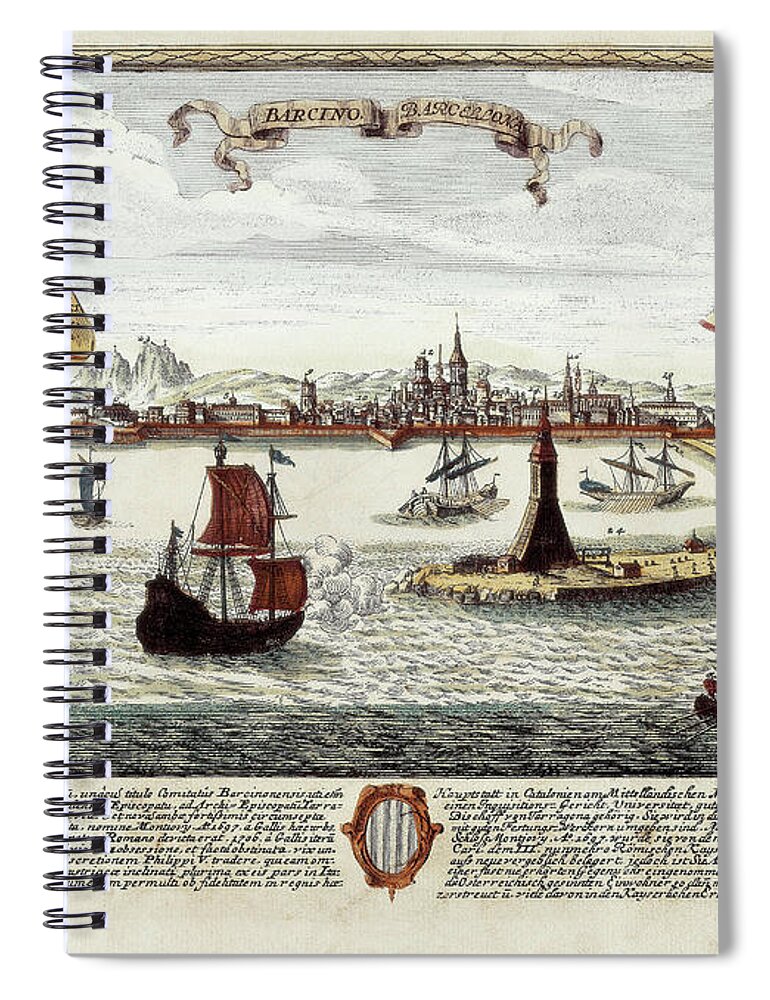 18th Century Spiral Notebook featuring the painting Port Of Barcelona, Late 18th Century by Spanish School