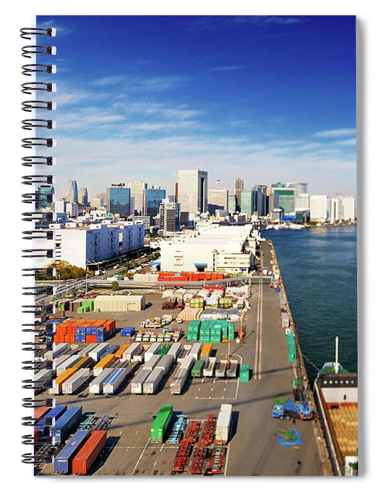 In A Row Spiral Notebook featuring the photograph Port Of Tokyo Birds -eye View by Vladimir Zakharov