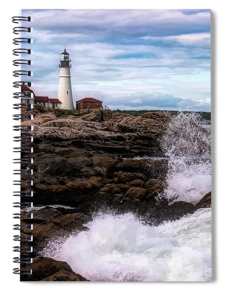 Portland Lighthouse Spiral Notebook featuring the photograph Portland Head Lighthouse Maine by Jeff Folger