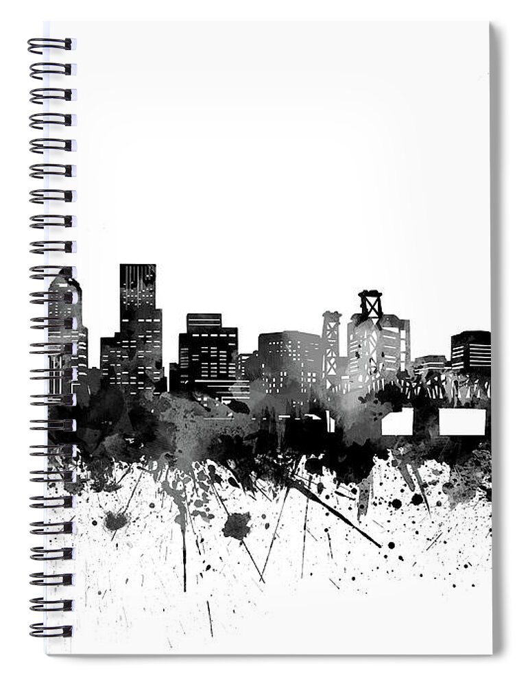 Portland Spiral Notebook featuring the digital art Portland Skyline Bw by Bekim M