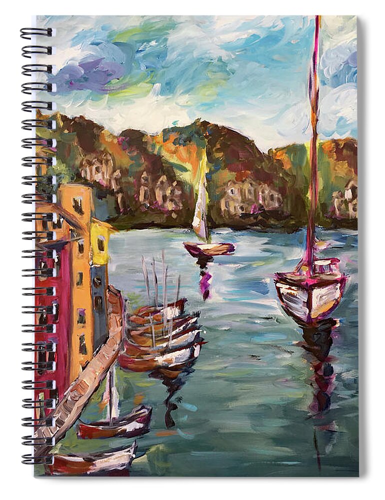 Portofino Spiral Notebook featuring the painting Portofino Harbor by Roxy Rich