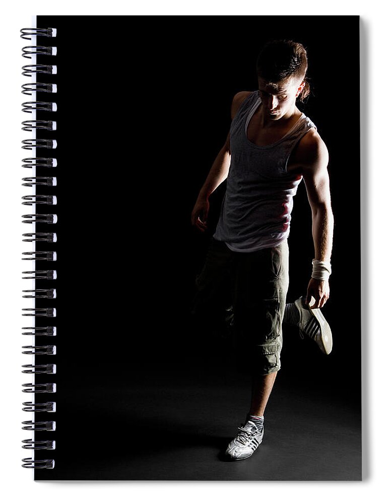 Cool Attitude Spiral Notebook featuring the photograph Portrait Of A B-boy Stretching by Halfdark