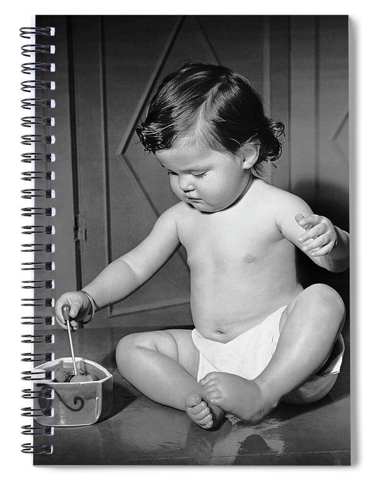 1950-1959 Spiral Notebook featuring the photograph Portrait Of Baby Playing Wtoys by George Marks