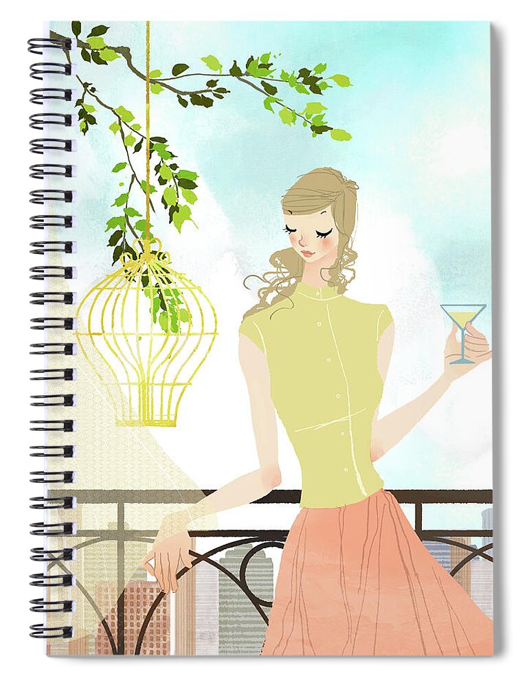 Tranquility Spiral Notebook featuring the digital art Portrait Of Young Woman Holding by Eastnine Inc.