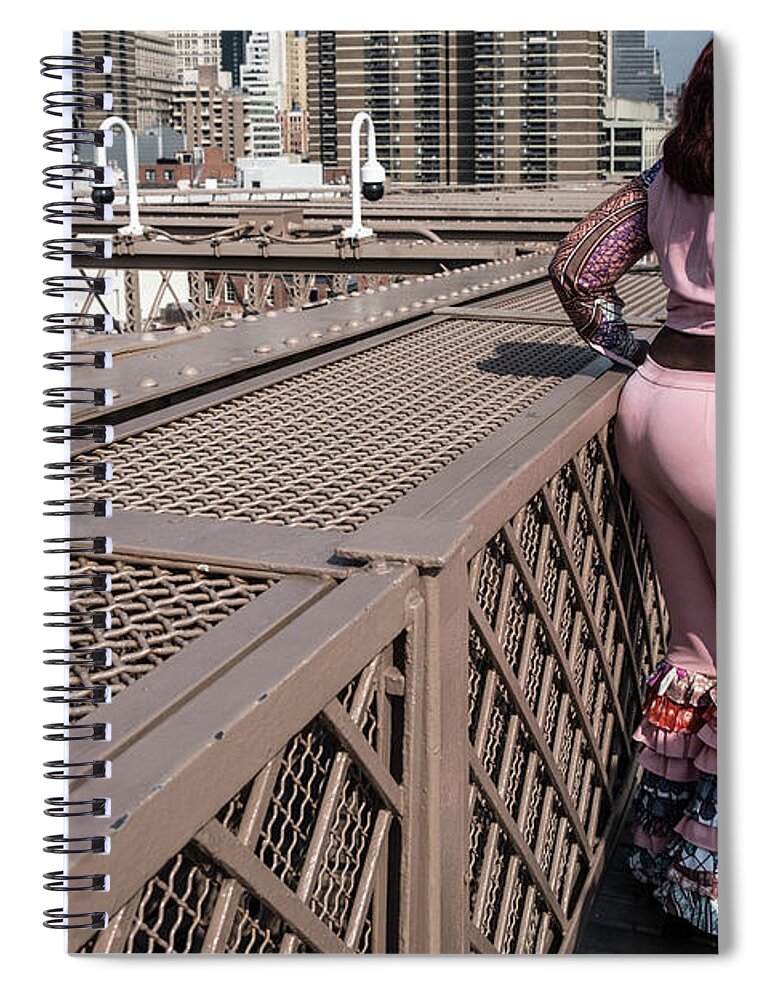 Brooklyn Bridge Spiral Notebook featuring the photograph Posing On Brooklyn Bridge by Inge Elewaut