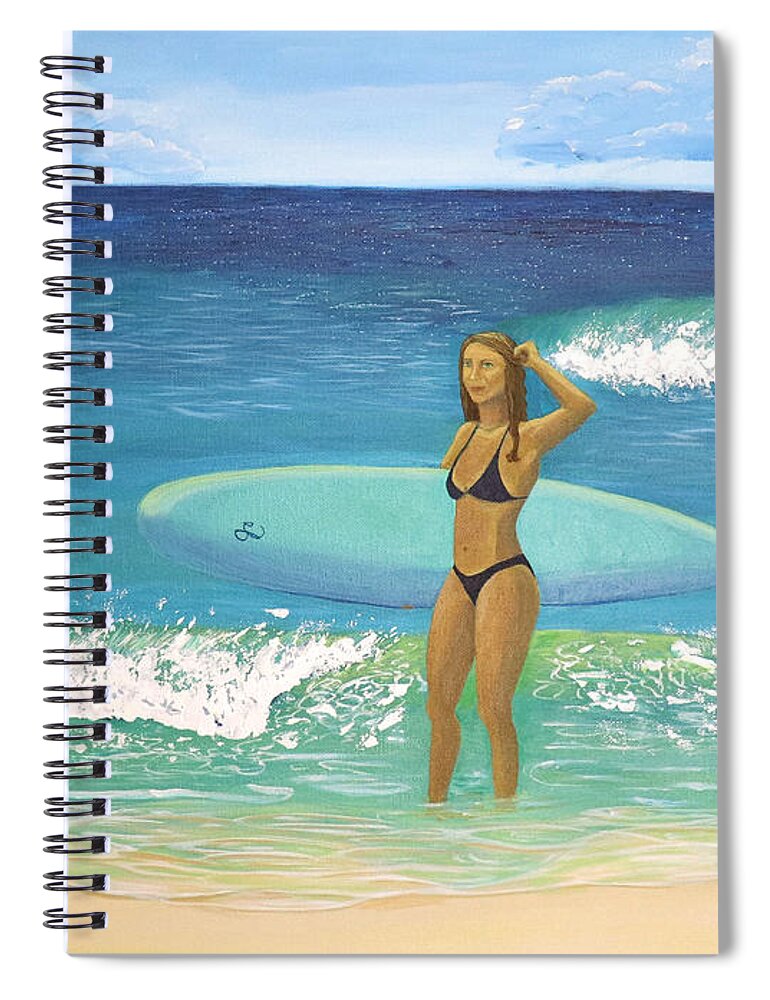 Seascape Artwork Spiral Notebook featuring the painting Post Surf Session by Jenn C Lindquist