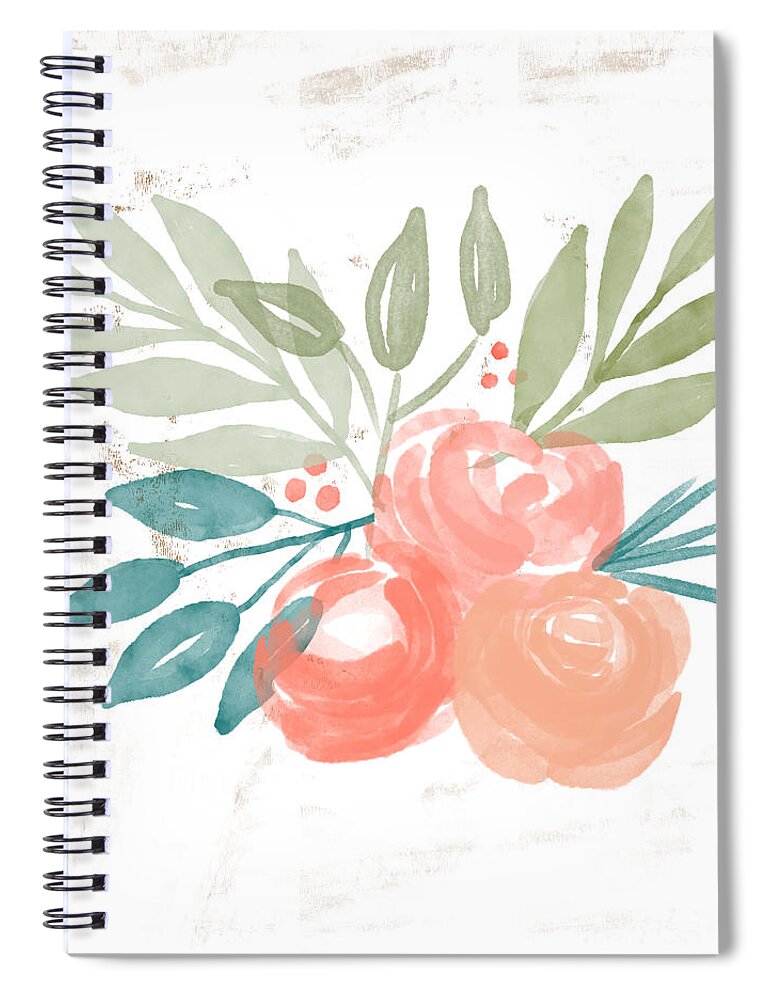 Roses Spiral Notebook featuring the mixed media Pretty Coral Roses 2- Art by Linda Woods by Linda Woods