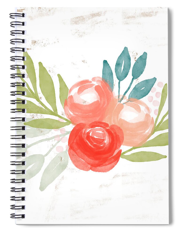 Roses Spiral Notebook featuring the mixed media Pretty Coral Roses - Art by Linda Woods by Linda Woods